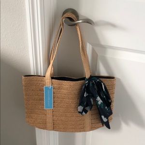 NWT Draper James Straw Tote with floral scarf